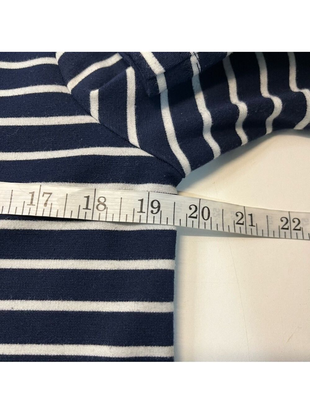 Gap Ponte Knit 3/4 Sleeve Navy & White Nautical Striped Shift Dress, size M - Picture 11 of 12